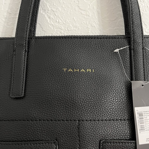 Tahari Handbags - Tahari Large Black Faux Leather Tote Bag Purse Handbag Shoulder bag Gold Accents
